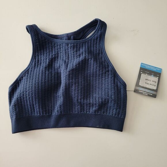 $70 NEW NUX LIGHT COMPRESSION PADS NAVY BLUE YOGA ATHLETIC SPORTS BRA SMALL NWT - Picture 1 of 9